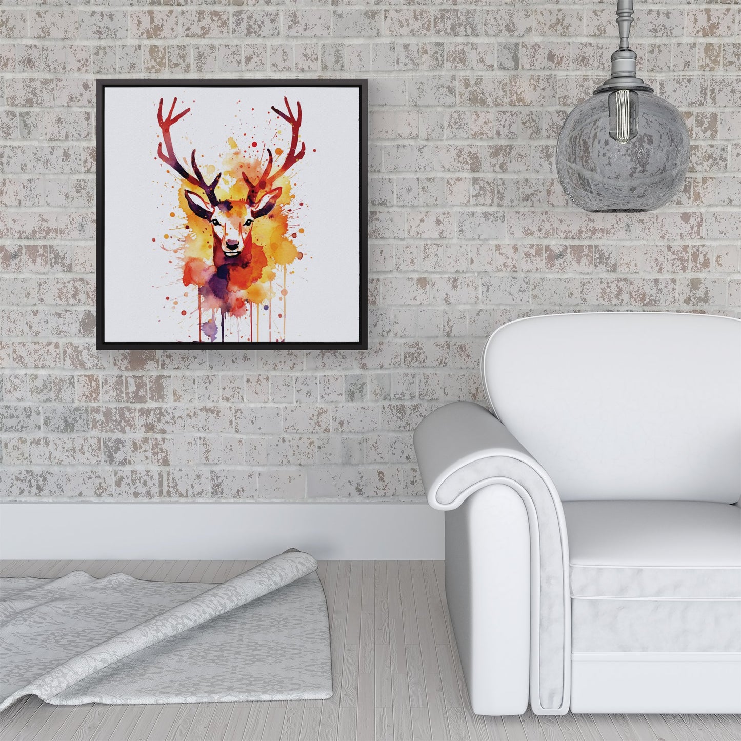 Watercolour Stag Face Framed Canvas
