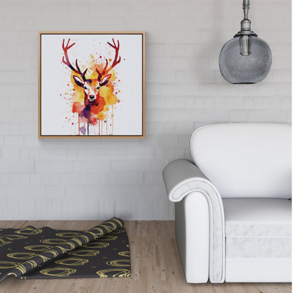 Watercolour Stag Face Framed Canvas