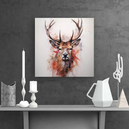 Watercolour Splashart Stag Face Canvas