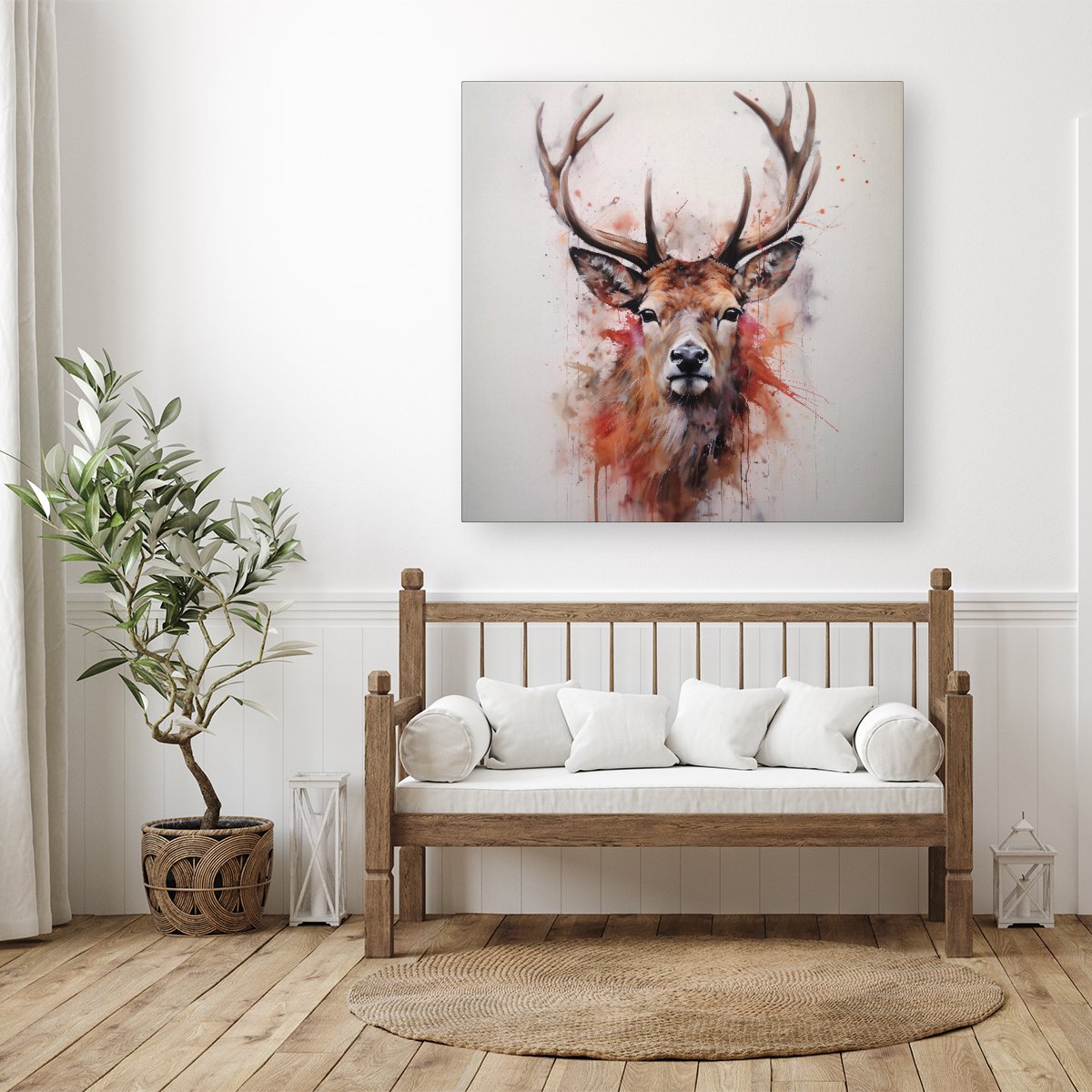 Watercolour Splashart Stag Face Canvas