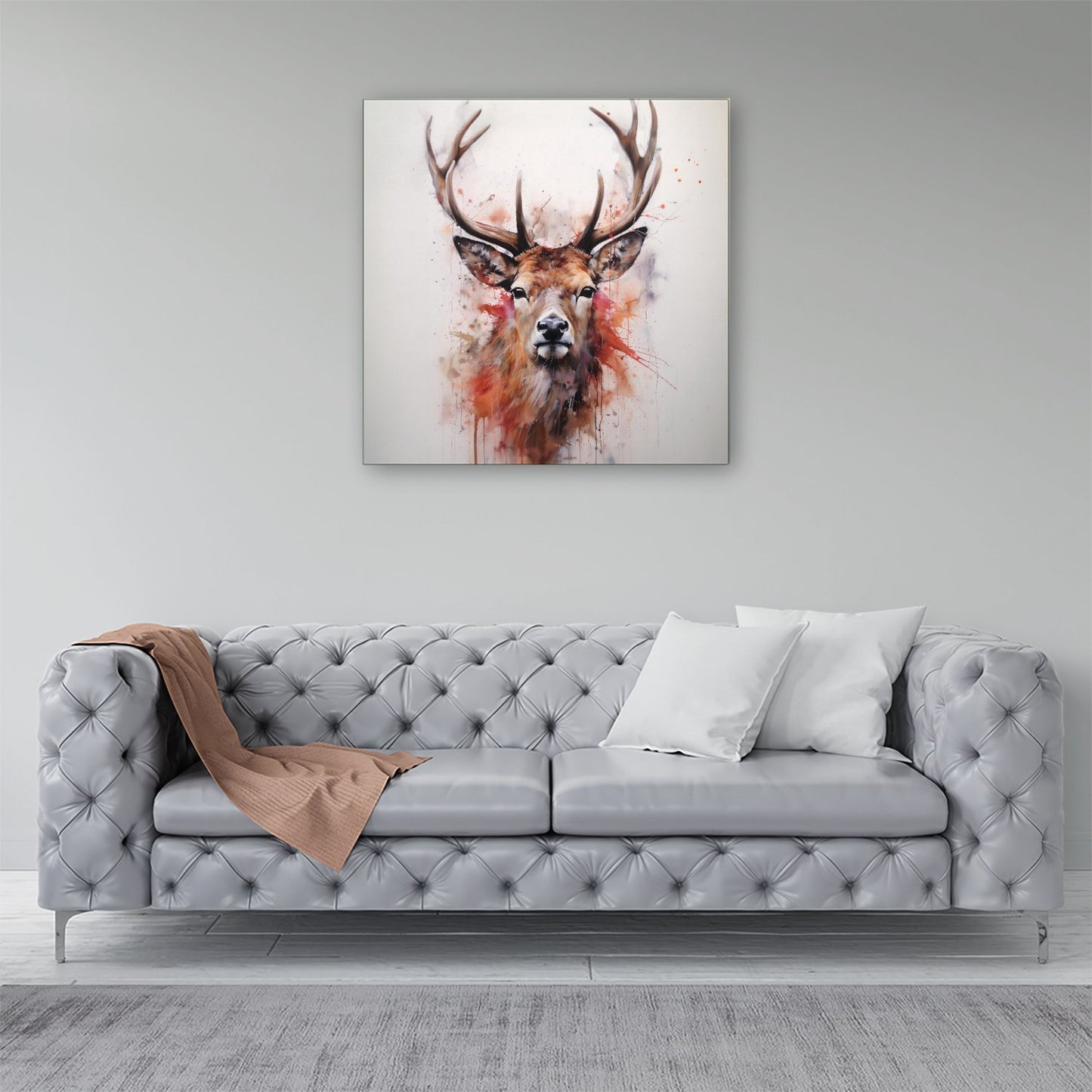 Watercolour Splashart Stag Face Canvas