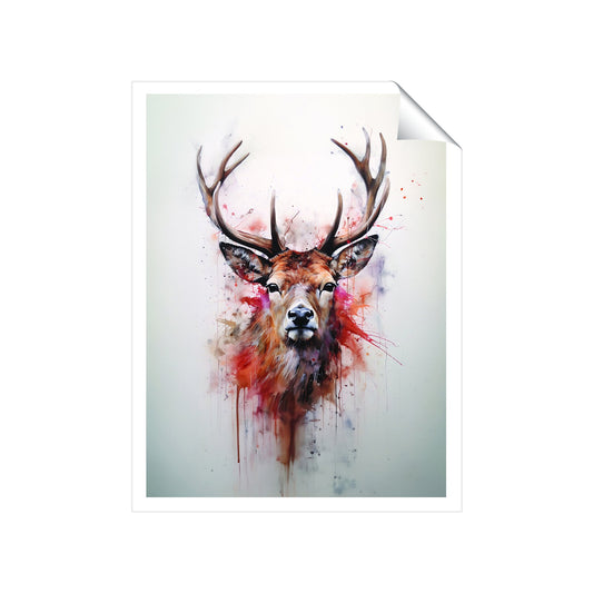 Watercolour Splashart Stag Face Art Prints