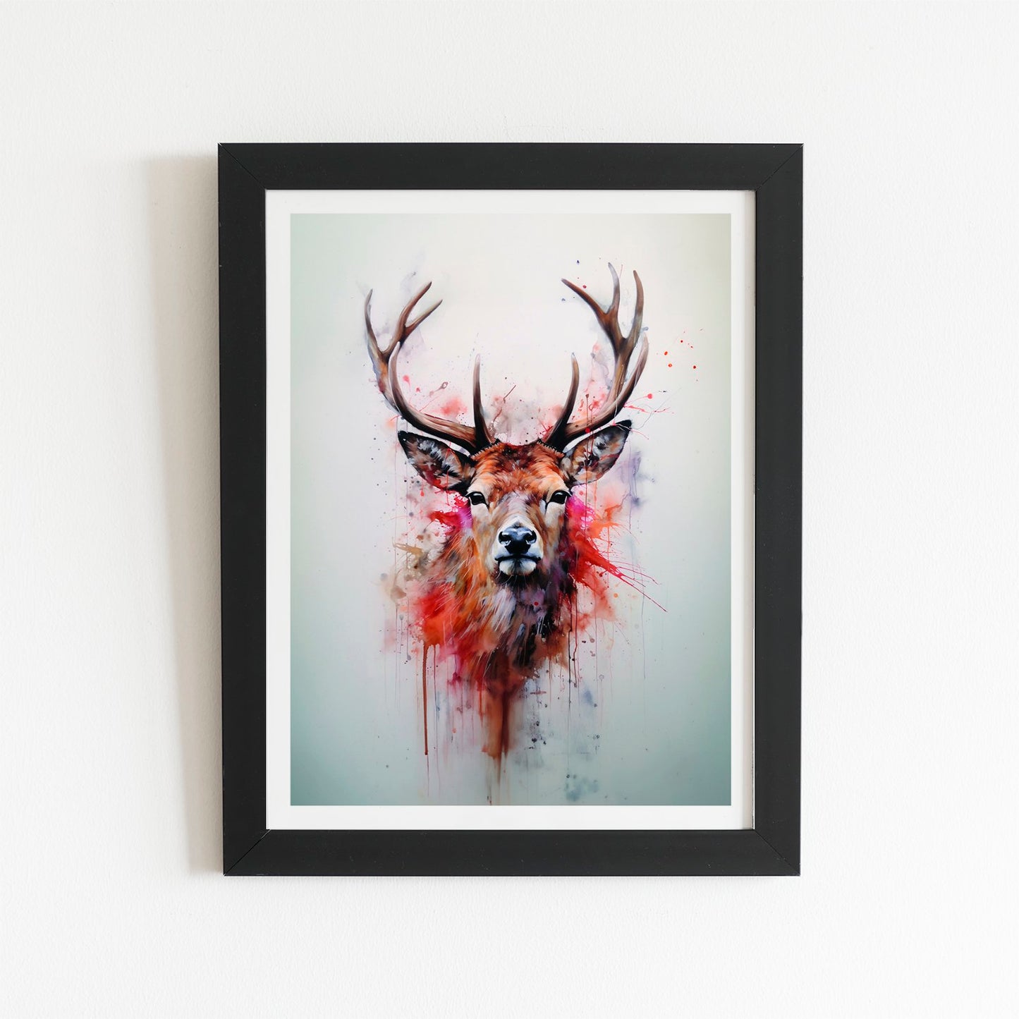 Watercolour Splashart Stag Face Art Prints