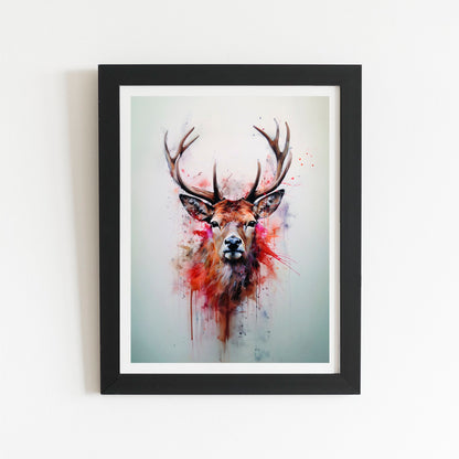 Watercolour Splashart Stag Face Art Prints