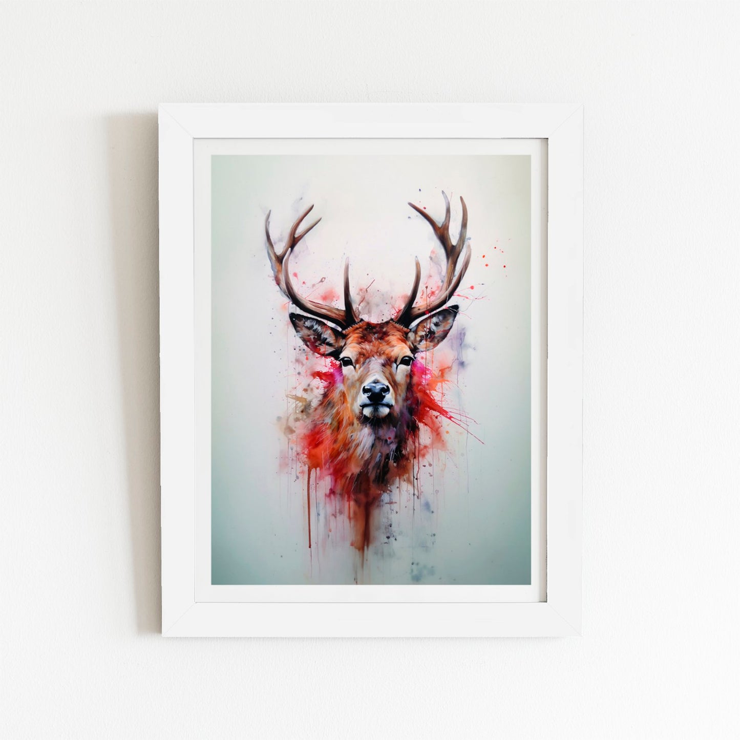 Watercolour Splashart Stag Face Art Prints