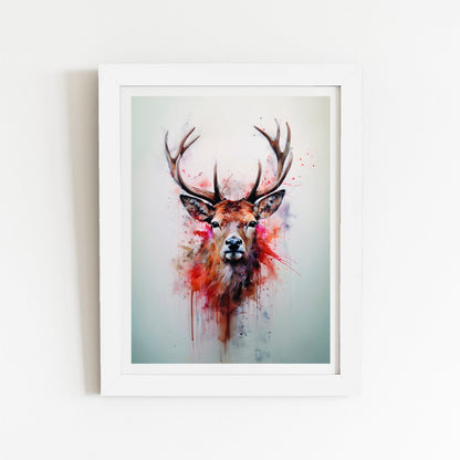 Watercolour Splashart Stag Face Art Prints