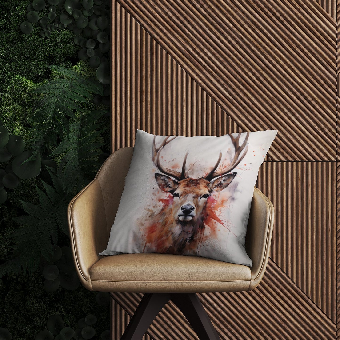 Watercolour Splashart Stag Face Outdoor Cushion