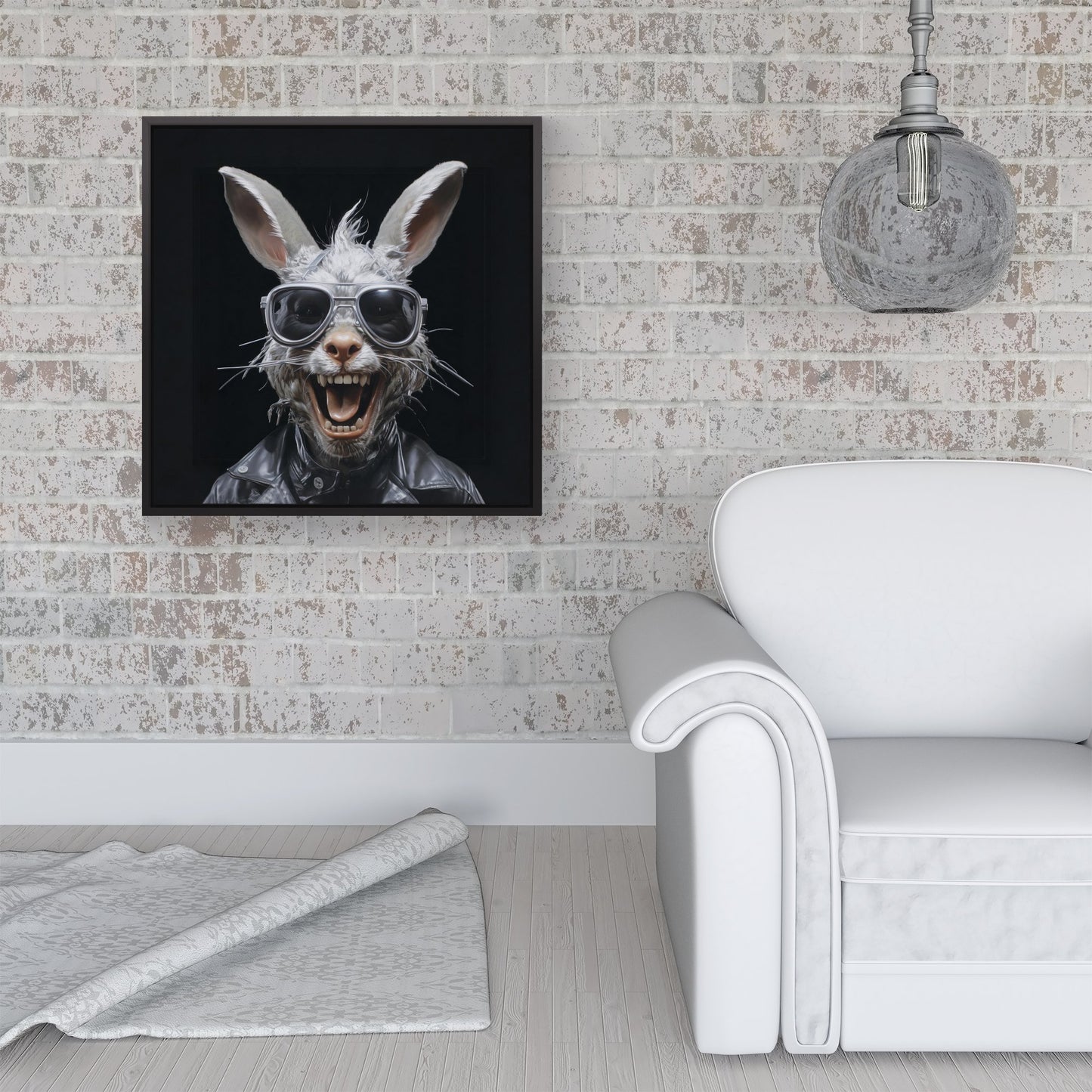Funky Rabbit Face Framed Canvas