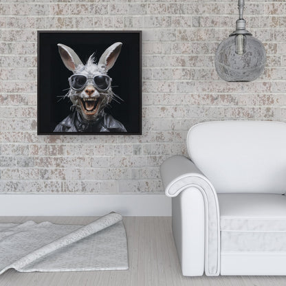 Funky Rabbit Face Framed Canvas