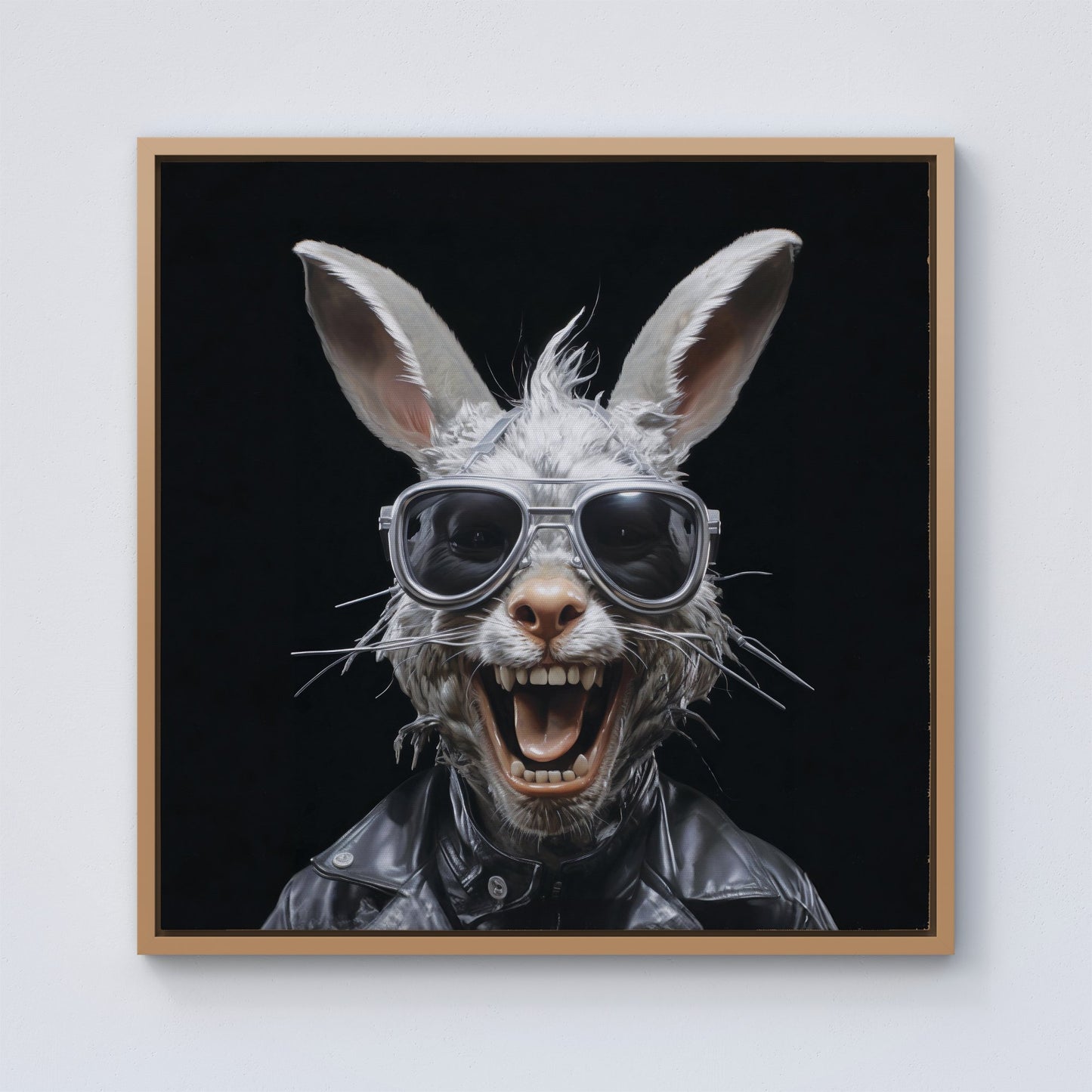 Funky Rabbit Face Framed Canvas