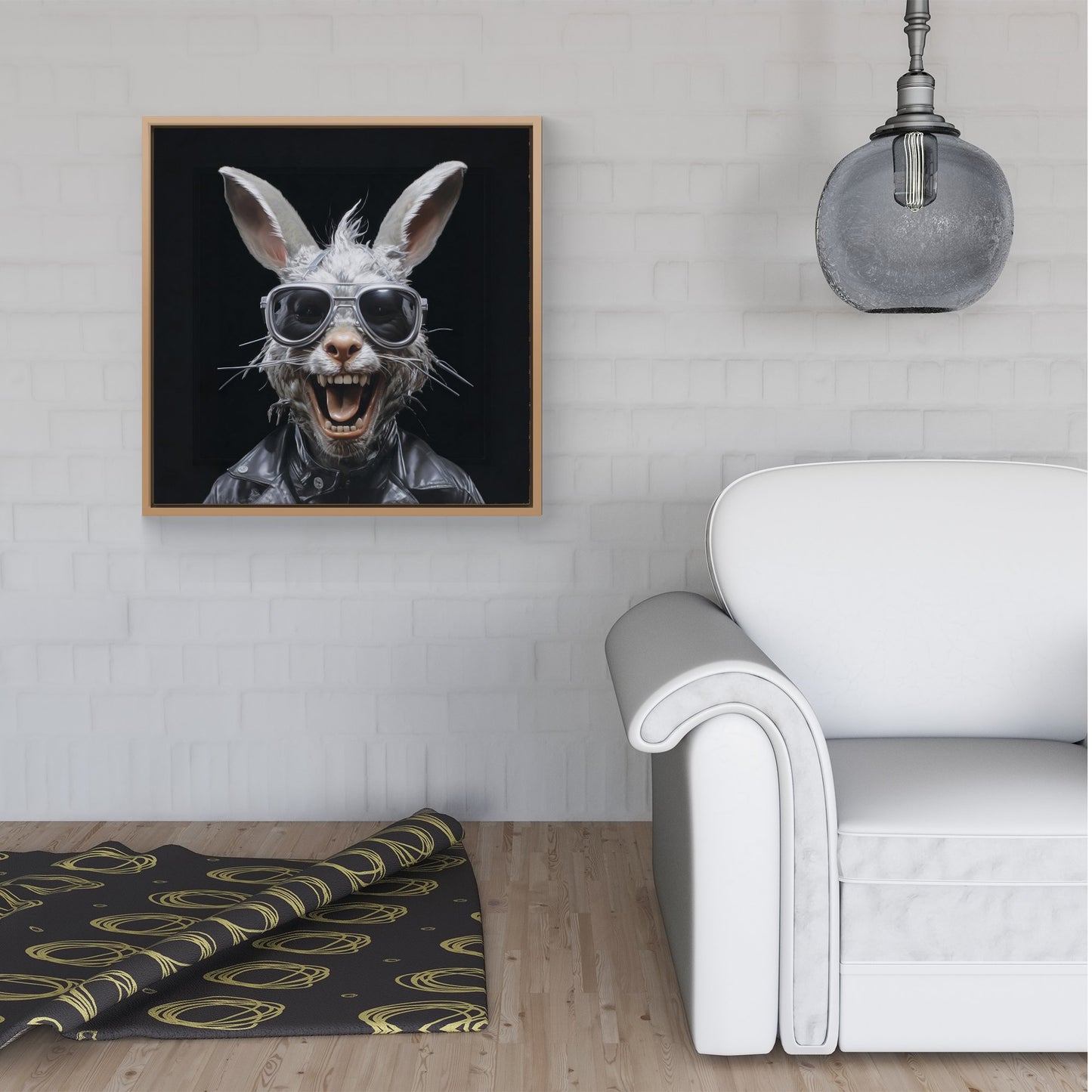 Funky Rabbit Face Framed Canvas