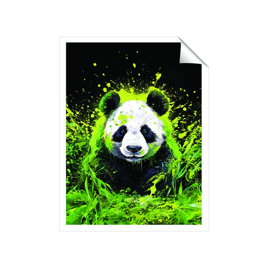 Green Splashart Panda Face Art Prints