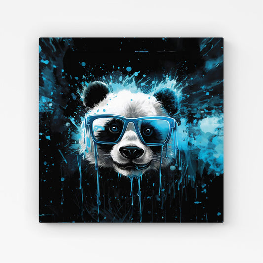 Blue Splashart Panda Face Canvas