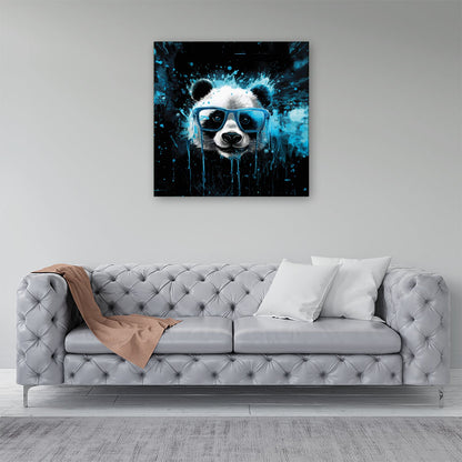 Blue Splashart Panda Face Canvas