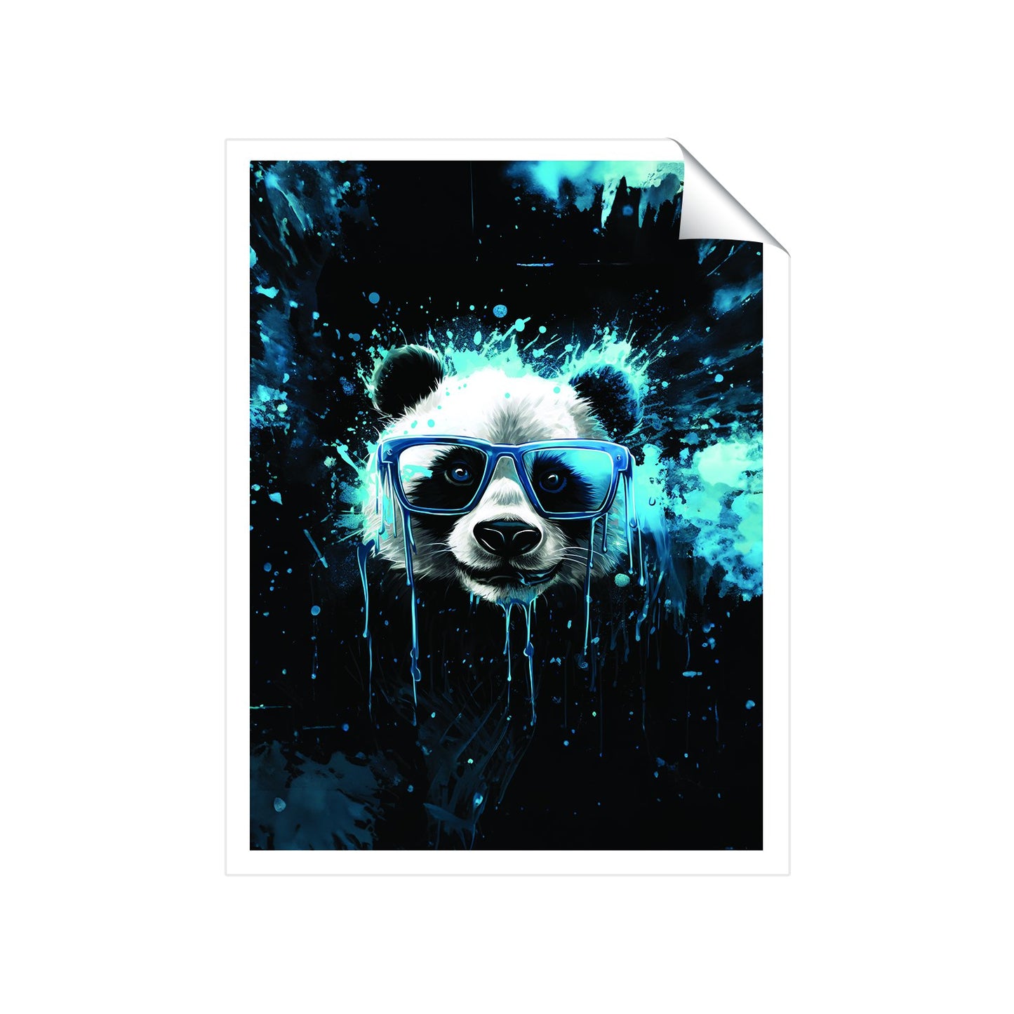 Blue Splashart Panda Face Art Prints