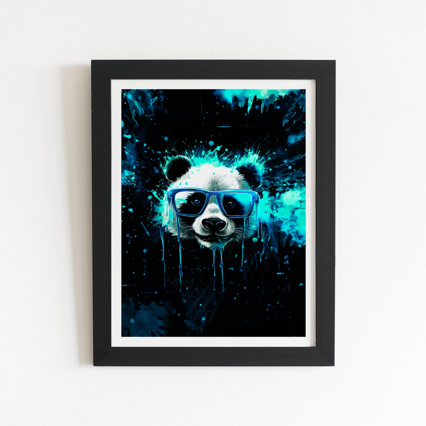 Blue Splashart Panda Face Art Prints