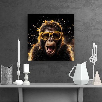 Splashart Monkey Face With Yellow Glasses Canvas