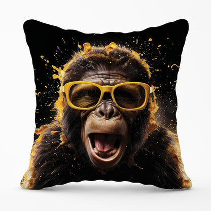 Splashart Monkey Face With Yellow Glasses Outdoor Cushion