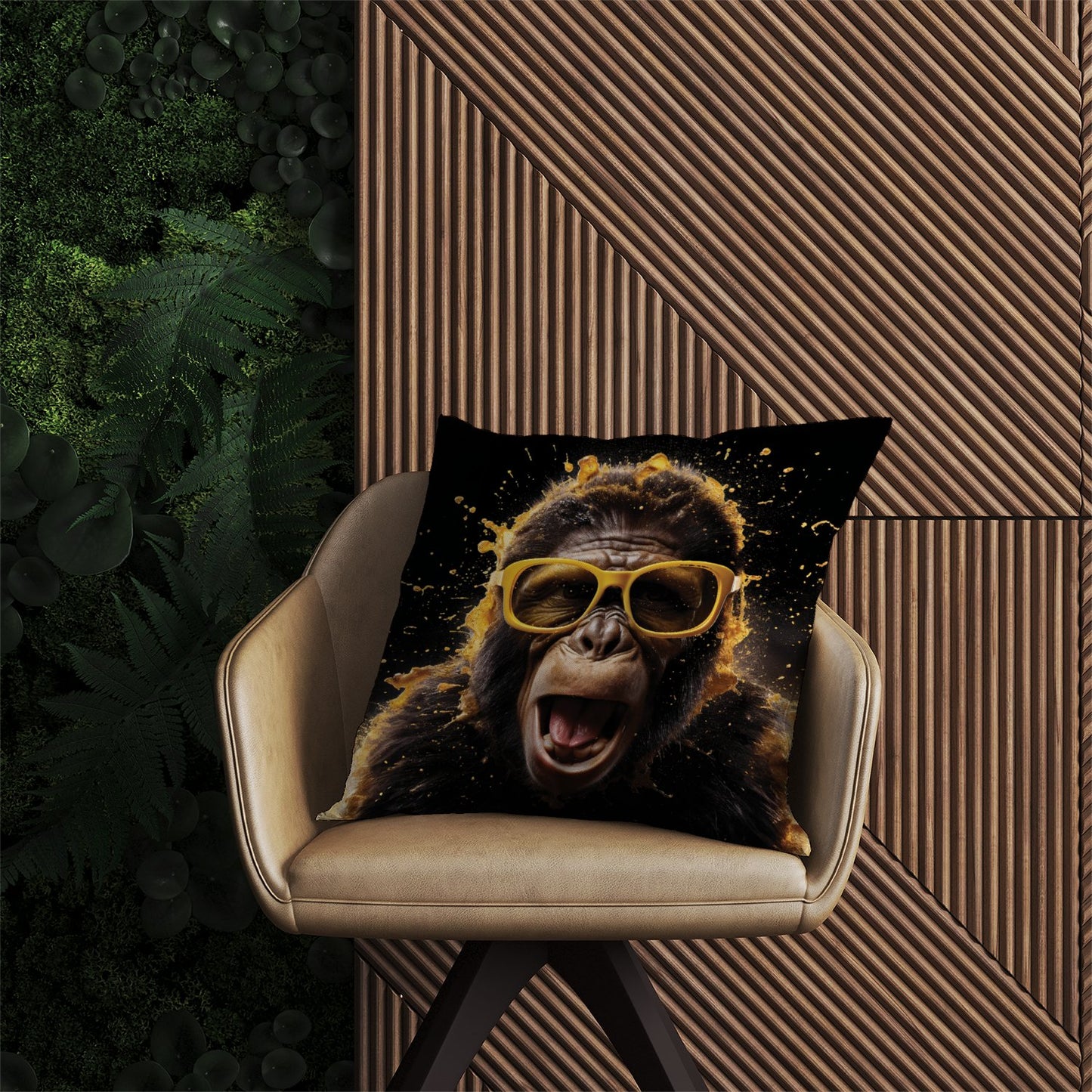 Splashart Monkey Face With Yellow Glasses Outdoor Cushion