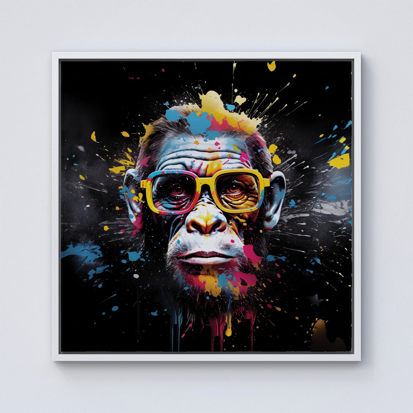 Coloured Splashart Monkey Face Framed Canvas