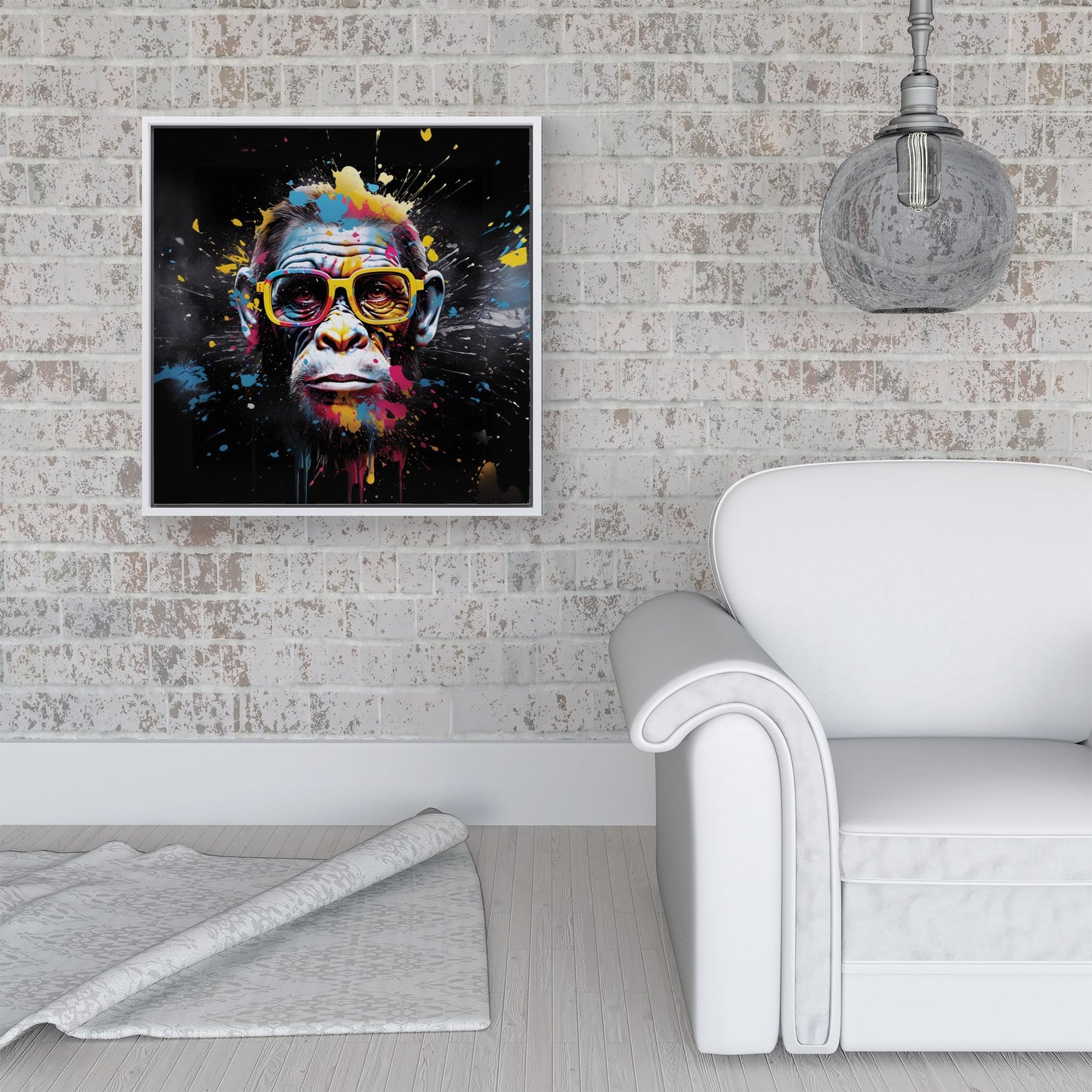 Coloured Splashart Monkey Face Framed Canvas