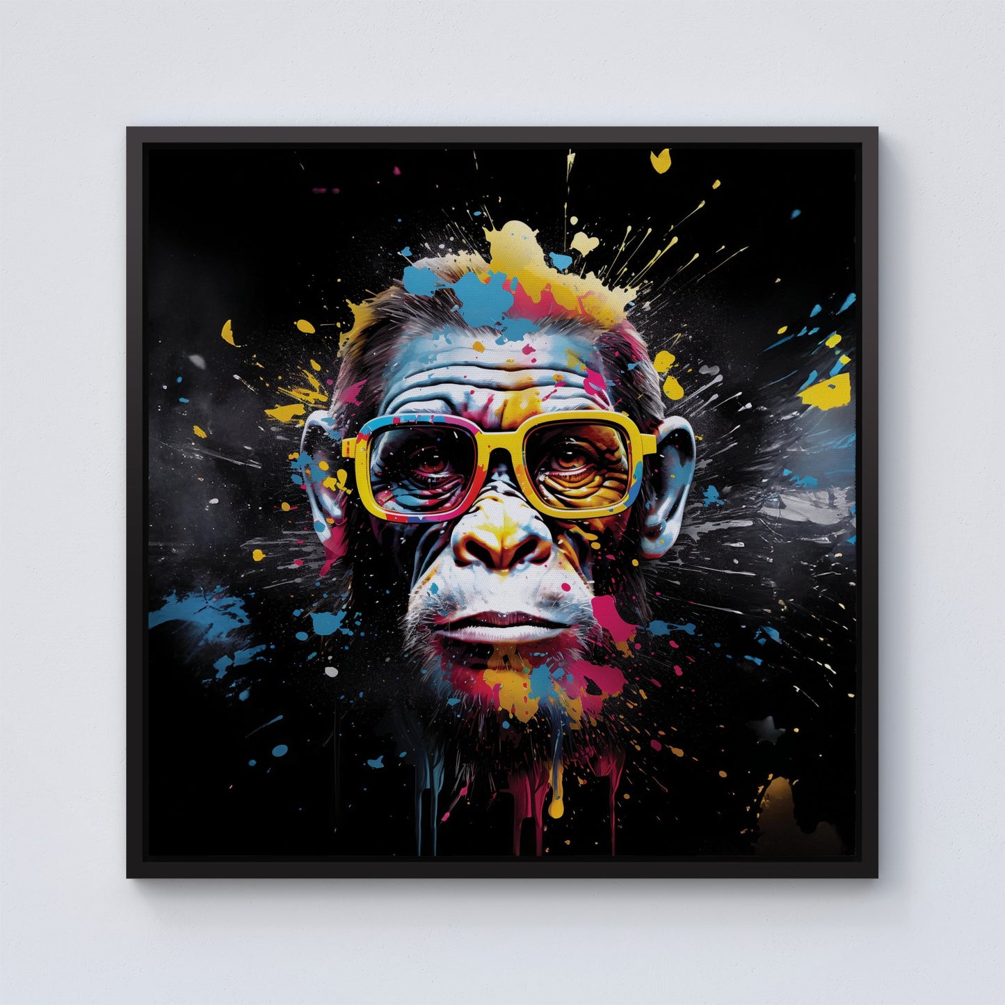 Coloured Splashart Monkey Face Framed Canvas