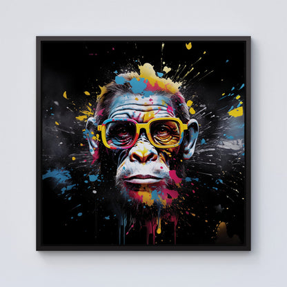 Coloured Splashart Monkey Face Framed Canvas