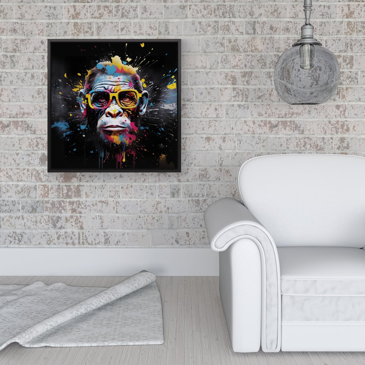 Coloured Splashart Monkey Face Framed Canvas