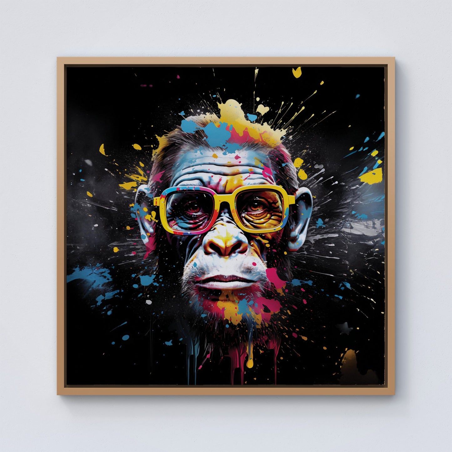 Coloured Splashart Monkey Face Framed Canvas