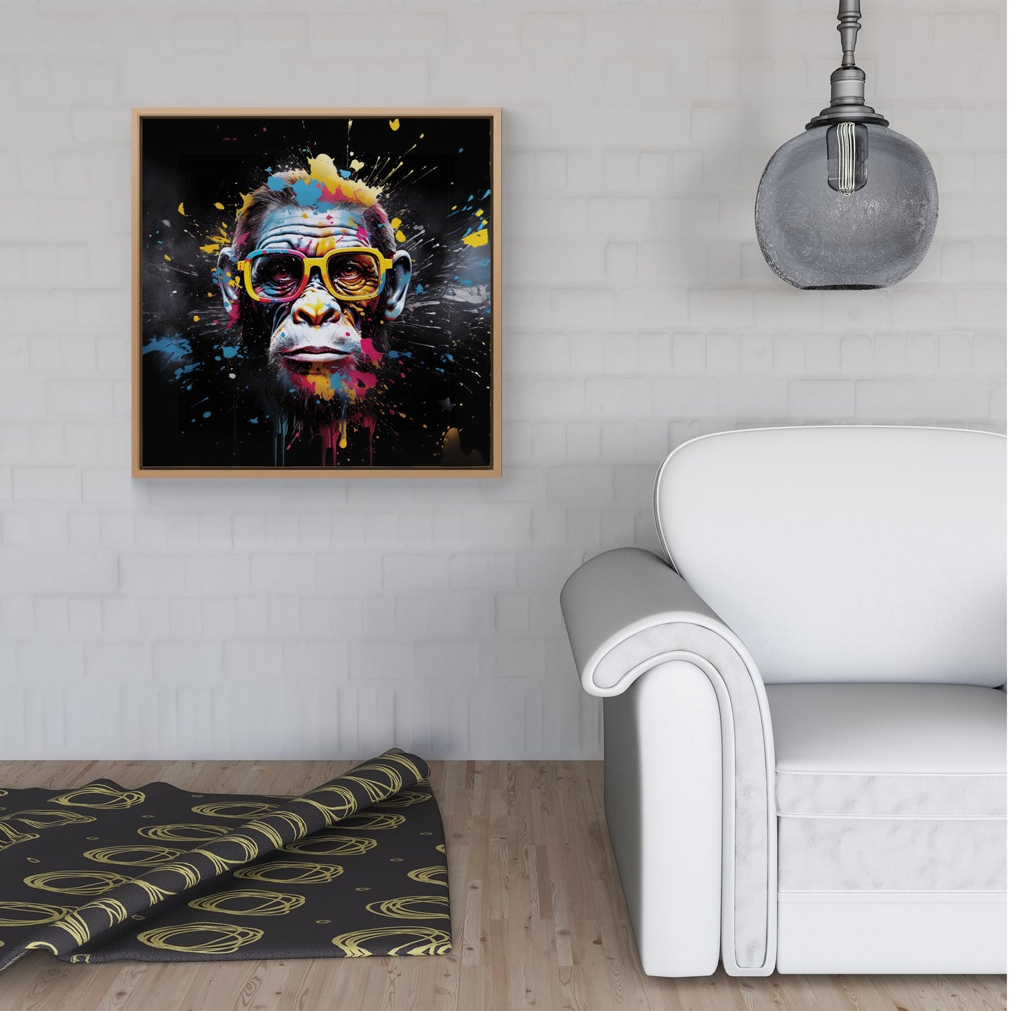 Coloured Splashart Monkey Face Framed Canvas