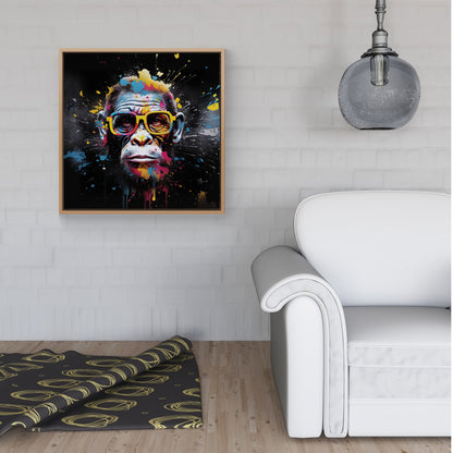 Coloured Splashart Monkey Face Framed Canvas
