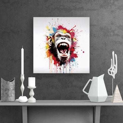 Coloured Splashart Crazy Monkey Face Canvas