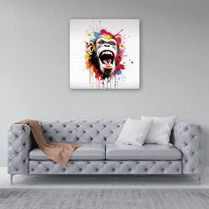 Coloured Splashart Crazy Monkey Face Canvas