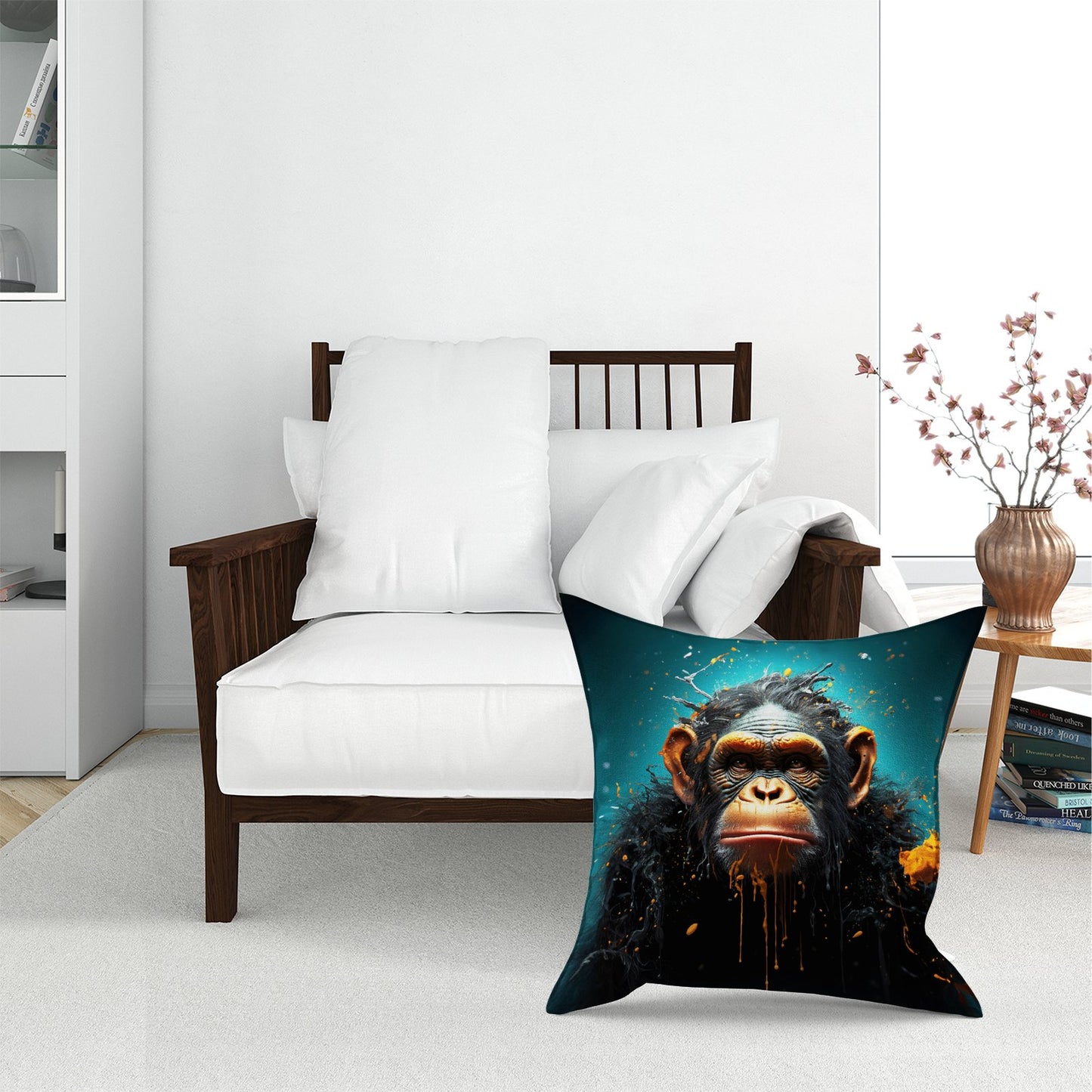 Monkey Face Splashart Blue Floor Cushion