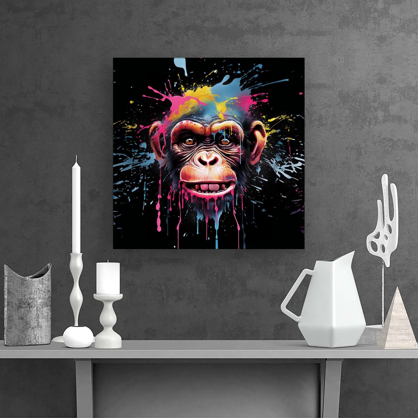 Multi Coloured Monkey Face Splashart Canvas