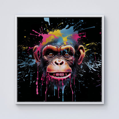 Multi Coloured Monkey Face Splashart Framed Canvas
