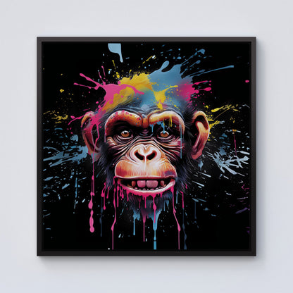 Multi Coloured Monkey Face Splashart Framed Canvas