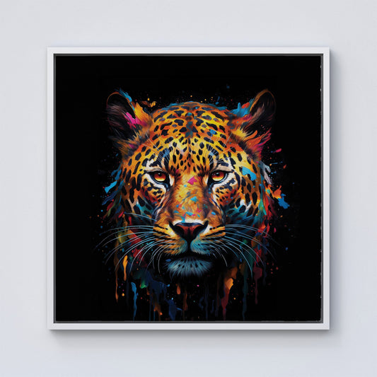 Splashart Leopard Face Framed Canvas