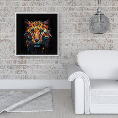 Splashart Leopard Face Framed Canvas