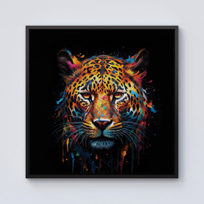 Splashart Leopard Face Framed Canvas