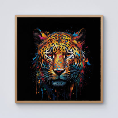 Splashart Leopard Face Framed Canvas
