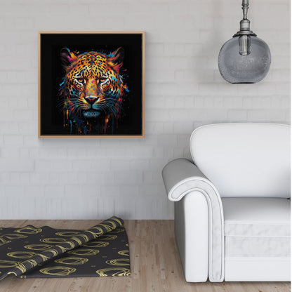 Splashart Leopard Face Framed Canvas