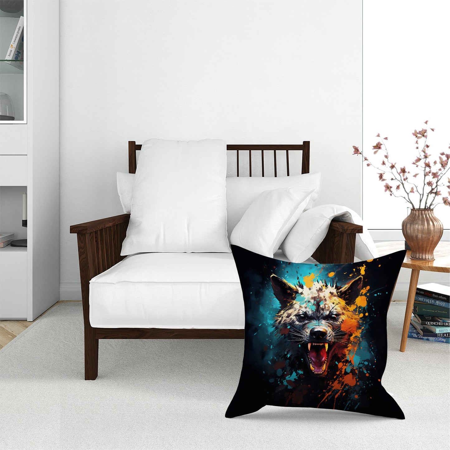 Splashart Angry Hyena Face Floor Cushion