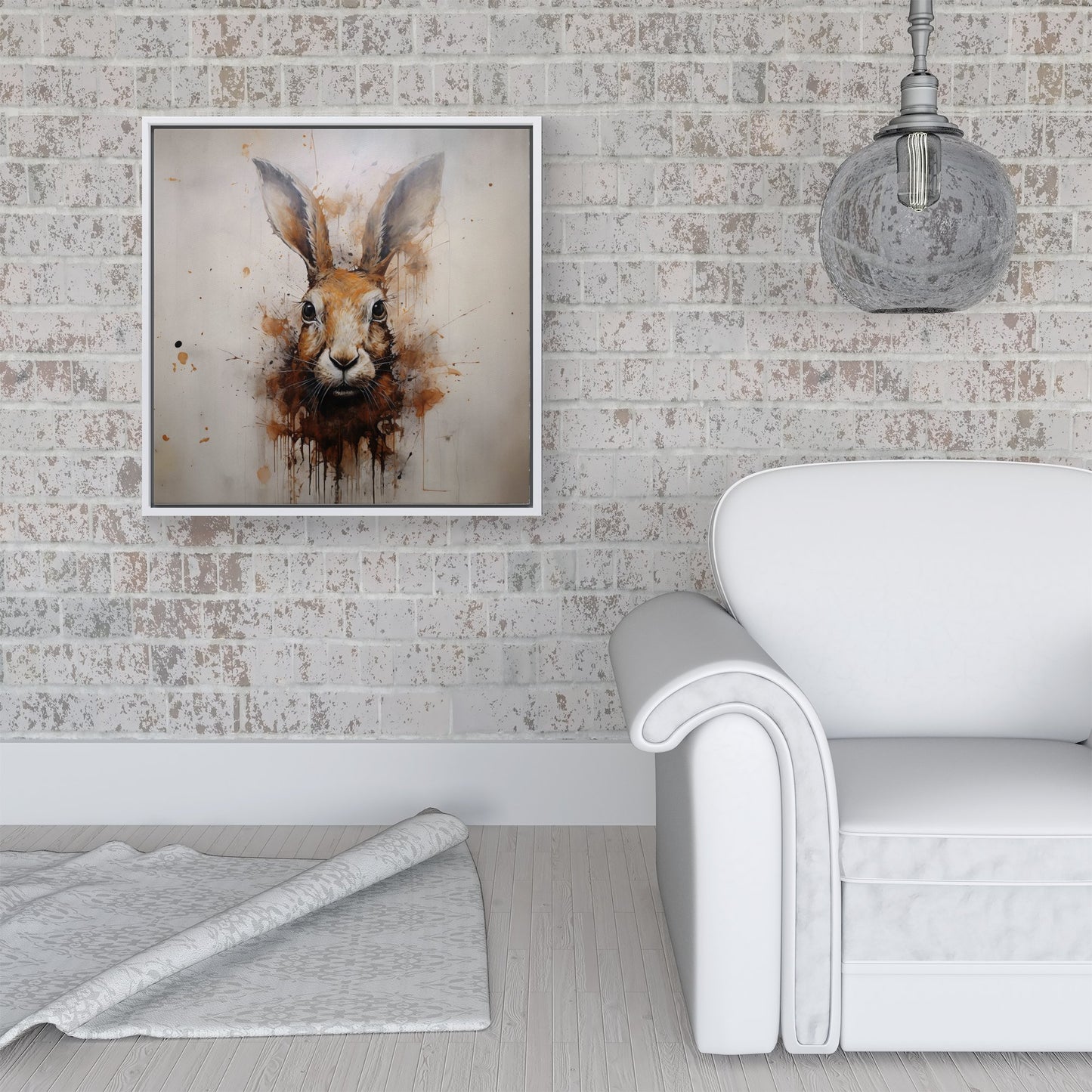 Watercolour Hare Face Framed Canvas