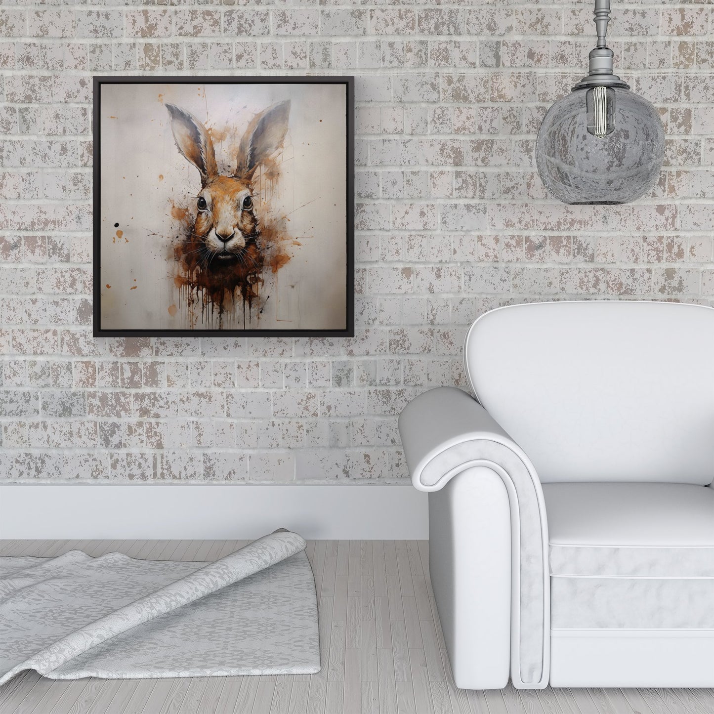 Watercolour Hare Face Framed Canvas