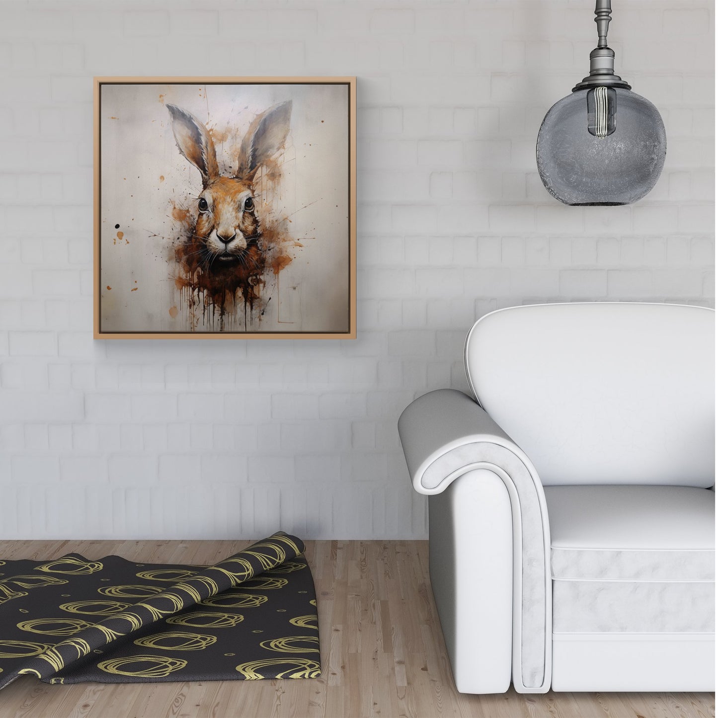 Watercolour Hare Face Framed Canvas