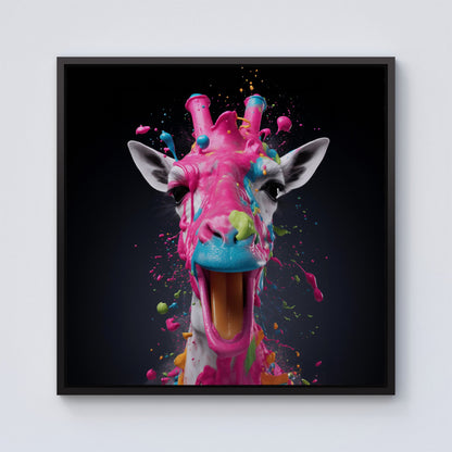 Splashart Giraffe Face Pink Framed Canvas