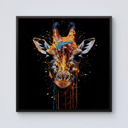 Giraffe Face Splashart Framed Canvas
