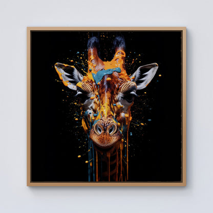 Giraffe Face Splashart Framed Canvas