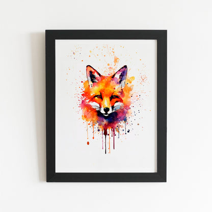 Watercolour Splashart Fox Face Art Prints